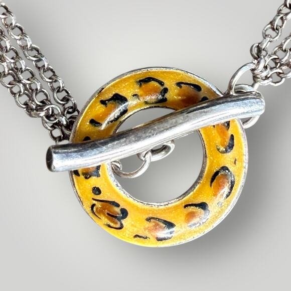 David Sigal Canada 925 Sterling Silver Multi-Chain Leopard Print Toggle Necklace - Picture 2 of 9